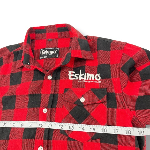 Eskimo Ice Fishing Gear Mens Flannel Shirt Red Black Plaid Button Up Small - Picture 5 of 9